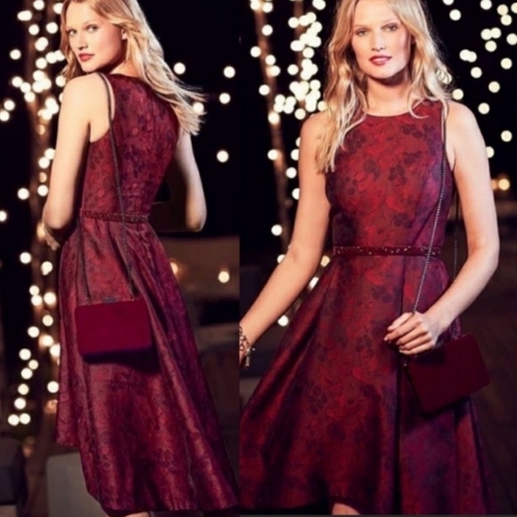 whbm burgundy high-low jacquard dress - Picture 7 of 7